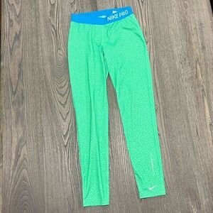 Nike Pro Girls Dri-Fit Leggings Compression Running Polka Dot Elastic Waist L